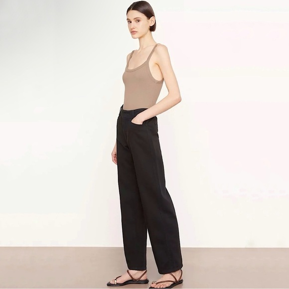 Vince High Waist Washed Casual Pant Wide Leg Cotton Linen Twill Trouser Black 12 - Picture 2 of 12